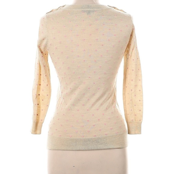 J.Crew Size Medium 100% Wool Pullover Sweater Pink Polkadots, Barbie Girl - Picture 2 of 3